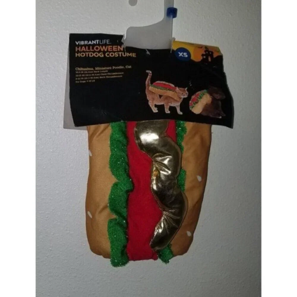NEW Hot Dog Costume 1-Pc Pet Size XS Cat Dog (5-10 lbs) Halloween Vibrant Life